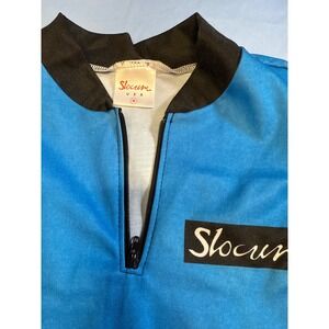 Slocum USA Retro Blue Cycling Shirt, Short Sleeve, 1/2 Zip, Med, 90's, Vintage